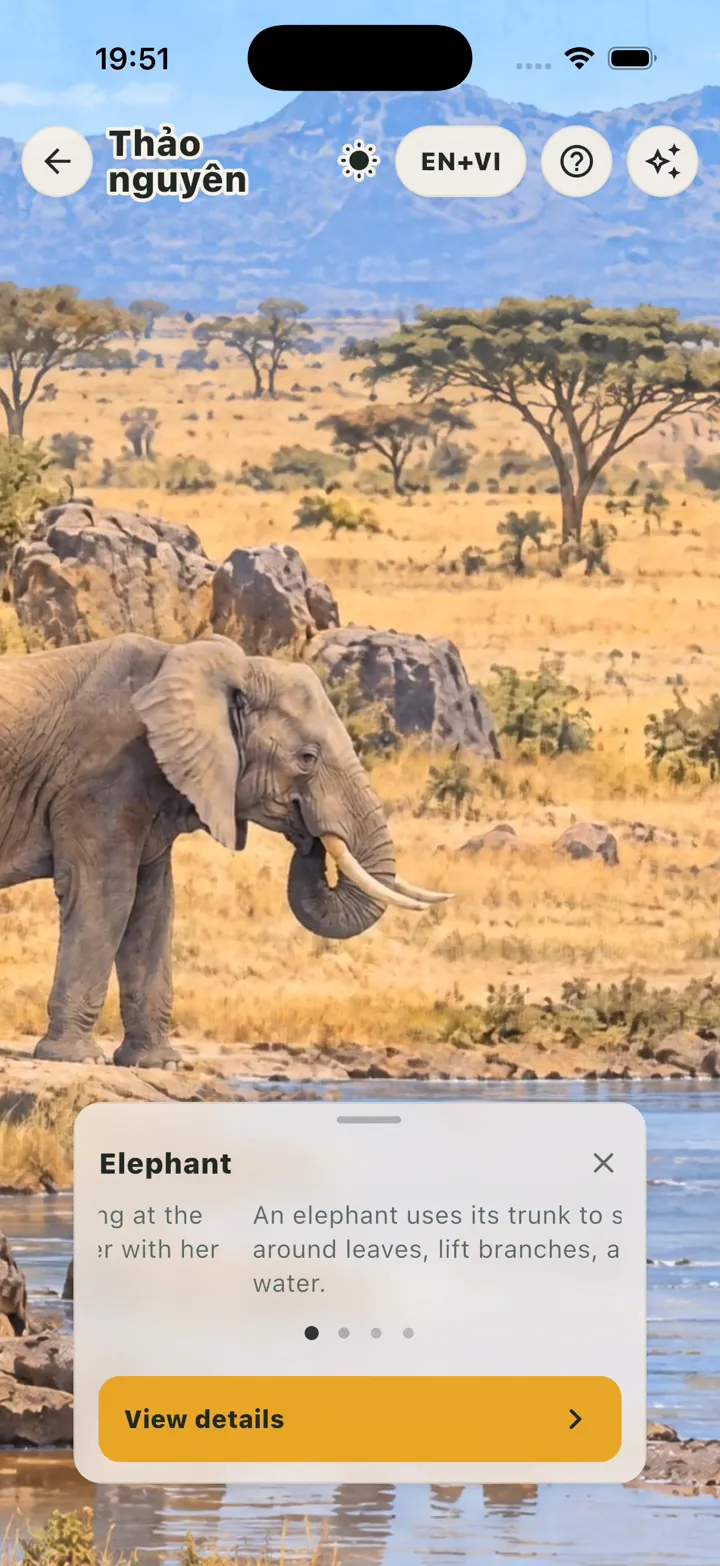 Tap an elephant on the map and hear Vietnamese and English