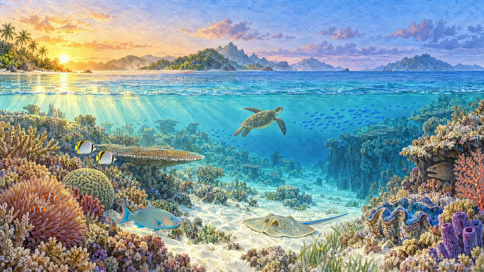 Coral reef at dawn