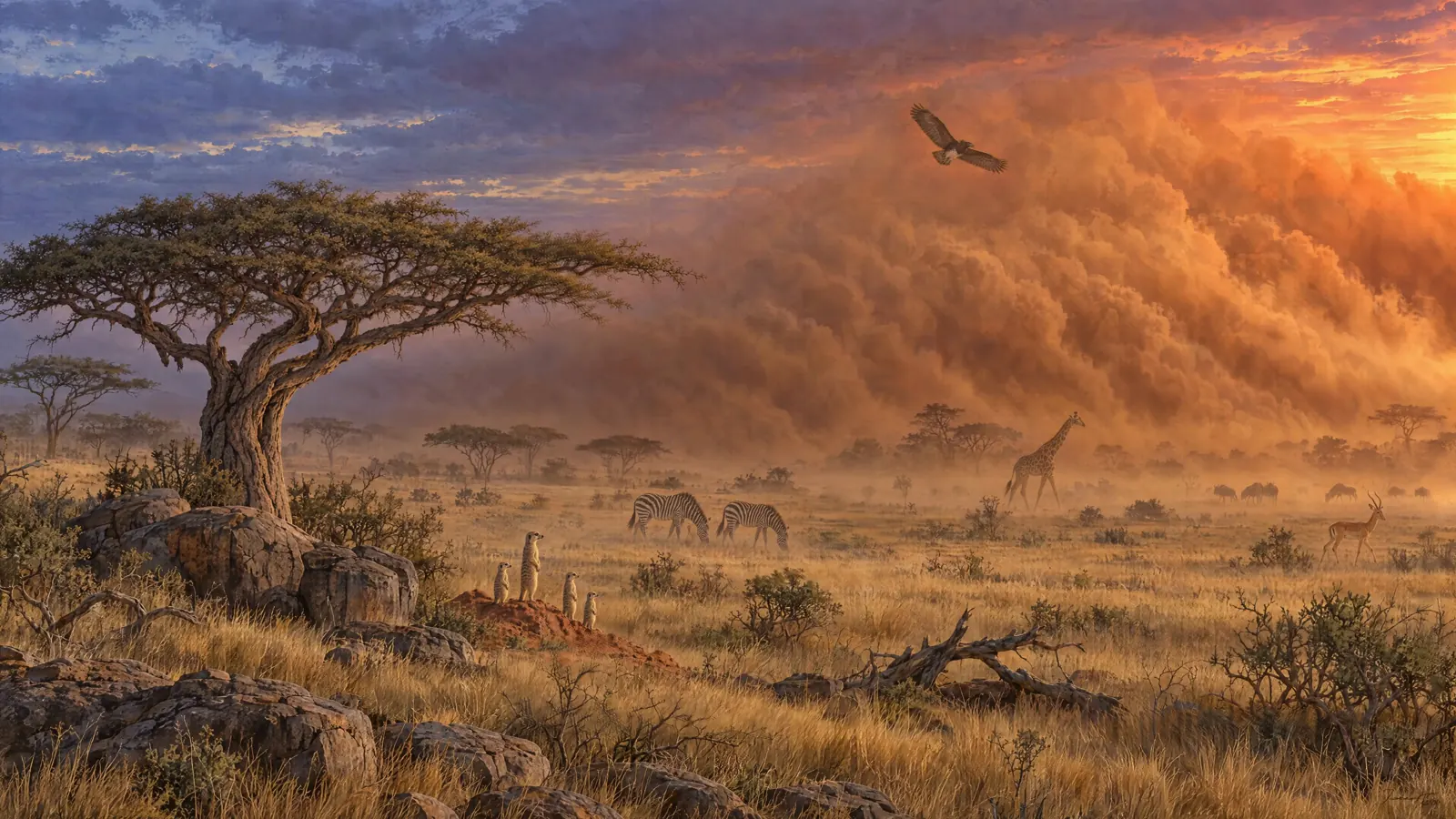 Savanna in a dust storm · Premium
